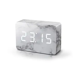 Gingko - Brick Click Clock Marble / White LED