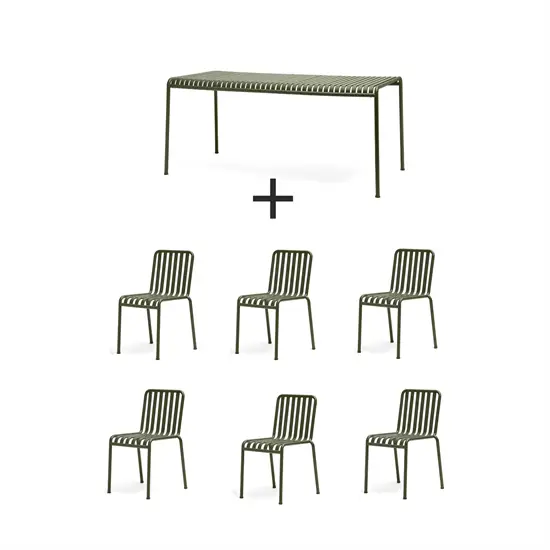 Hay - Palissade sæt - bord + 6 stole - Olive 