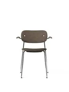 Audo Copenhagen - Co Dining Chair w/Armrest, Chrome Steel Base, Upholstered Seat and Back PC1T, with Oak Arms, Dark Stained Oak, EU/US - CAL117 Foam, 0233 (Grey), Remix, Remix, Kvadrat
