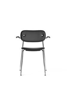 Audo Copenhagen - Co Dining Chair w/Armrest, Chrome Steel Base, Upholstered Seat and Back PC1L, with Oak Arms, Black Oak, EU/US - CAL117 Foam, 0842 (Black), Dakar, Dakar, Nevotex