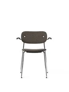 Audo Copenhagen - Co Dining Chair w/Armrest, Chrome Steel Base, Upholstered Seat and Back PC4T, with Oak Arms, Black Oak, EU/US - CAL117 Foam, T14012/001 (Marcassin), Doppiopanama, Doppiopanama, Dedar