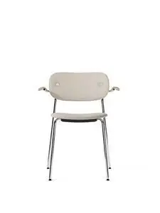 Audo Copenhagen - Co Dining Chair w/Armrest, Chrome Steel Base, Upholstered Seat and Back PC4T, with Oak Arms, Natural Oak, EU/US - CAL117 Foam, T14012/004 (Avorio), Doppiopanama, Doppiopanama, Dedar