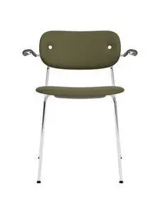 Audo Copenhagen - Co Dining Chair w/Armrest, Chrome Steel Base, Upholstered Seat and Back PC0L, with Oak Arms, Dark Stained Oak, EU/US - CAL117 Foam, 0441 (Army), Sierra, Sierra, Camo