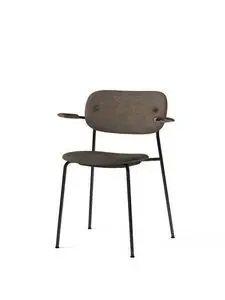Audo Copenhagen - Co Dining Chair w/Armrest, Black Steel Base, Upholstered Seat and Back PC1T, Oak Arms, Dark Stained Oak, EU/US - CAL117 Foam, 0233 (Grey), Remix, Remix, Kvadrat