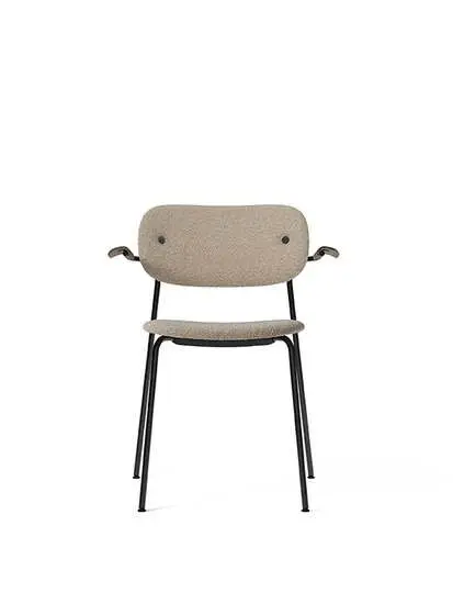 Audo Copenhagen - Co Dining Chair w/Armrest, Black Steel Base, Upholstered Seat and Back PC4T, Oak Arms, Dark Stained Oak, EU/US - CAL117 Foam, T19028/004 (Sand), Lupo, Lupo, Dedar