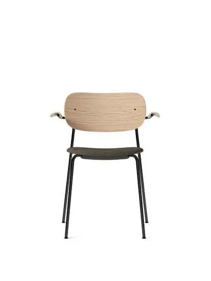 Audo Copenhagen - Co Dining Chair w/Armrest, Black Steel Base, Upholstered Seat PC1T, Oak Back and Arms, Natural Oak, EU/US - CAL117 Foam, 0233 (Grey), Remix, Remix, Kvadrat