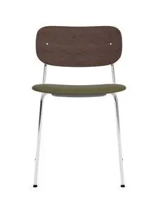 Audo Copenhagen - Co Dining Chair, Chrome Steel Base, Upholstered Seat PC0L, Oak Back, Dark Stained Oak, EU/US - CAL117 Foam, 0441 (Army), Sierra, Sierra, Camo