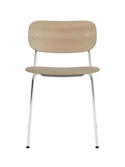 Audo Copenhagen - Co Dining Chair, Chrome Steel Base, Upholstered Seat PC0T, Oak Back, Natural Oak, EU/US - CAL117 Foam, 02 (Beige), Audo Bouclé, Audo Bouclé, Audo