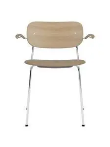 Audo Copenhagen - Co Dining Chair w/Armrest, Chrome Steel Base, Upholstered Seat PC0L, Oak Back and Arms, Natural Oak, EU/US - CAL117 Foam, 1611 (Stone), Sierra, Sierra, Camo