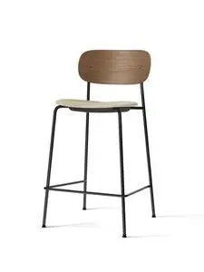 Audo Copenhagen - Co Bar Chair, Black Steel Base, Upholstered Seat, Oak Veneer Backrest, PC0T, Dark Stained Oak, EU/US - CAL117 Foam, 02 (Beige), Bouclé, Bouclé, Audo