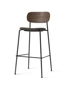Audo Copenhagen - Co Bar Chair, Black Steel Base, Upholstered Seat, Oak Veneer Backrest, PC1T, Dark Stained Oak, EU/US - CAL117 Foam, 0233 (Grey), Remix, Remix, Kvadrat