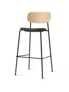 Audo Copenhagen - Co Bar Chair, Black Steel Base, Upholstered Seat, Oak Veneer Backrest, PC1T, Natural Oak, EU/US - CAL117 Foam, 0233 (Grey), Remix, Remix, Kvadrat