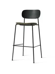 Audo Copenhagen - Co Bar Chair, Black Steel Base, Upholstered Seat, Oak Veneer Backrest, PC2T, Black Oak, EU/US - CAL117 Foam, 0001 (Green), Moss, Moss, Kvadrat