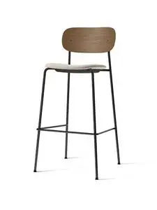 Audo Copenhagen - Co Bar Chair, Black Steel Base, Upholstered Seat, Oak Veneer Backrest, PC2T, Dark Stained Oak, EU/US - CAL117 Foam, 0004 (White), Moss, Moss, Kvadrat