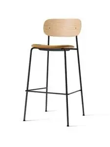 Audo Copenhagen - Co Bar Chair, Black Steel Base, Natural Oak Veneer Backrest, Upholstered Seat, EU/US - CAL117 Foam, 0250 (Brown), Dakar, Nevotex