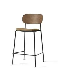 Audo Copenhagen - Co Counter Chair, Black Steel Base, Seat Height 68,5 cm, Upholstered Seat, Oak Veneer Backrest, PC0T, Dark Stained Oak, EU/US - CAL117 Foam, 06 (Gold), Bouclé, Bouclé, Audo