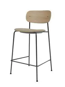 Audo Copenhagen - Co Counter Chair, Black Steel Base, Seat Height 68,5 cm, Upholstered Seat, Oak Veneer Backrest, PC0T, Natural Oak, EU/US - CAL117 Foam, 02 (Beige), Audo Bouclé, Audo Bouclé, Audo