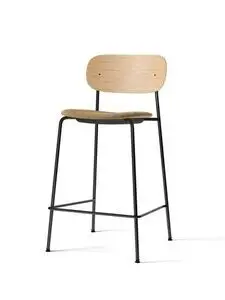 Audo Copenhagen - Co Counter Chair, Black Steel Base, Seat height 68,5 cm, Upholstered Seat, Oak Veneer Backrest, PC0T, Natural Oak, EU/US - CAL117 Foam, 06 (Gold), Bouclé, Bouclé, Audo
