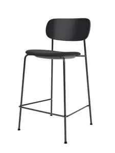 Audo Copenhagen - Co Counter Chair, Black Steel Base, Seat Height 68,5 cm, Upholstered Seat, Oak Veneer Backrest, PC1T, Black Oak, EU/US - CAL117 Foam, 0198 (Black), Re-wool, Re-wool, Kvadrat