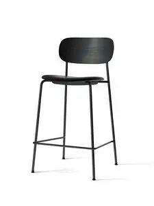 Audo Copenhagen - Co Counter Chair, Black Steel Base, Seat Height 68,5 cm, Black Oak Veneer Backrest, Upholstered Seat, EU/US - CAL117 Foam, 0842 (Black), Dakar, Nevotex