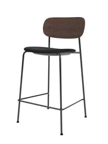 Audo Copenhagen - Co Counter Chair, Black Steel Base, Seat height 68,5 cm, Upholstered Seat, Oak Veneer Backrest, PC0L, Dark Stained Oak, EU/US - CAL117 Foam, 1001 (Black), Sierra, Sierra, Camo