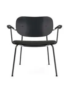 Audo Copenhagen - Co Lounge Chair, Black Steel Base, Upholstered Seat PC1T, Oak Back, Oak Armrest, Black Oak, EU/US - CAL117 Foam, 0198 (Black), Re-wool, Re-wool, Kvadrat