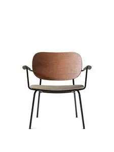 Audo Copenhagen - Co Lounge Chair, Black Steel Base, Upholstered Seat PC2T, Oak Back, Oak Armrest, Dark Stained Oak, EU/US - CAL117 Foam, 0019 (Beige) Moss, Moss, Kvadrat