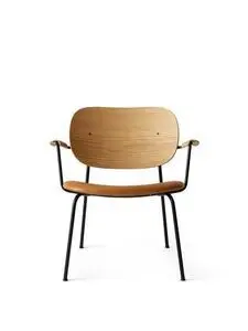 Audo Copenhagen - Co Lounge Chair, Black Steel Base, Upholstered Seat PC1L, Oak Back, Oak Armrest, Natural Oak, EU/US - CAL117 Foam, 0250 (Cognac), Dakar, Dakar, Nevotex