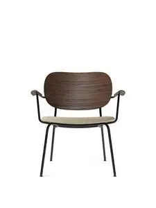 Audo Copenhagen - Co Lounge Chair, Black Steel Base, Upholstered Seat PC0T, Oak Back, Oak Armrest, Dark Stained Oak, EU/US - CAL117 Foam, 02 (Beige), Bouclé, Bouclé, Audo
