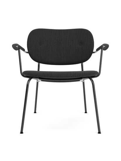 Audo Copenhagen - Co Lounge Chair, Black Steel Base, Upholstered Seat and Back PC1T, With Oak Arms, Black Oak, EU/US - CAL117 Foam, 0198 (Black), Re-wool, Re-wool, Kvadrat