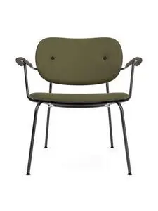 Audo Copenhagen - Co Lounge Chair, Black Steel Base, Upholstered Seat and Back PC0L, With Oak Arms, Dark Stained Oak, EU/US - CAL117 Foam, 0441 (Army), Sierra, Sierra, Camo