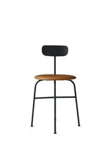 Audo Copenhagen - Afteroom Dining Chair, Steel Base, Black Back, Upholstered Seat PC2L, Black Base, EU/US - CAL117 Foam, 21000 (Cognac), Dunes, Dunes, Sørensen Leather