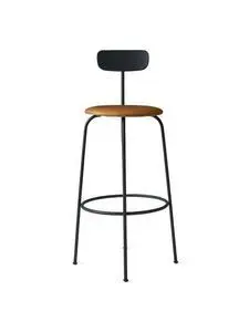 Audo Copenhagen - Afteroom Bar Chair, Steel Base,Seat Height 73,5 cm, Black Back,  Upholstered Seat PC2L, Black Base, EU/US - CAL117 Foam, 21000 (Cognac), Dunes, Dunes, Sørensen Leather