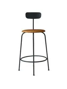 Audo Copenhagen - Afteroom Counter Chair, Steel Base, Seat Height 63,5 cm, Black Back, Upholstered Seat PC2L, Black Base, EU/US - CAL117 Foam, 21000 (Cognac), Dunes, Dunes, Sørensen Leather