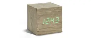 Gingko - Wooden Cube Click Clock Ash / Green LED
