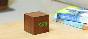 Gingko - Wooden Cube Click Clock Walnut/ Green LED