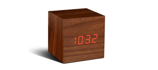 Gingko - Wooden Cube Click Clock Walnut  / RED LED