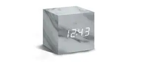 Gingko - Wooden Cube Click Clock Marble / White LED