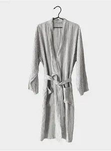Tell Me More - Laval linen robe L/XL - grey/white