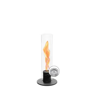 Sort bordpejs med højt glasrør og spiralformet orange flamme. Inkluderer SPIN Eco-Ring.