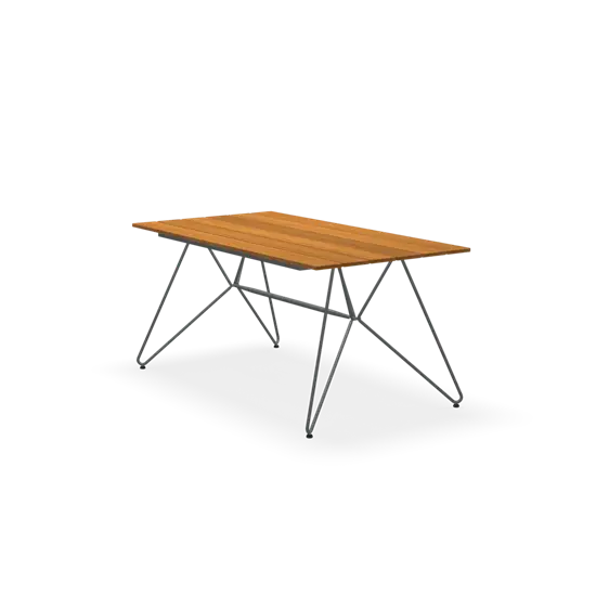 Rektangulært bambusbord med moderne metalstel, 160x88 cm.