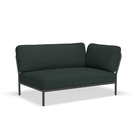 Mørkegrå hjørnesofa med slankt metalstel og polstrede sæder, designet til moderne indretning.