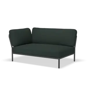 Mørkegrøn hjørnesofa med metalben. Venstresidet design.