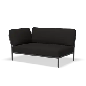 Mørkegrå hjørnesofa med venstre armlæn, moderne design og slankt stel.