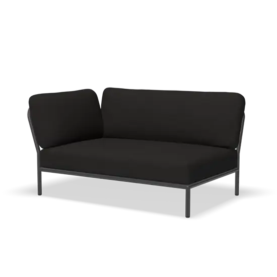 Mørkegrå hjørnesofa med venstre armlæn, moderne design og slankt stel.