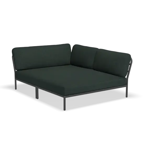 Mørkegrøn udendørs hjørnesofa med minimalistisk design og højrevendt konfiguration.