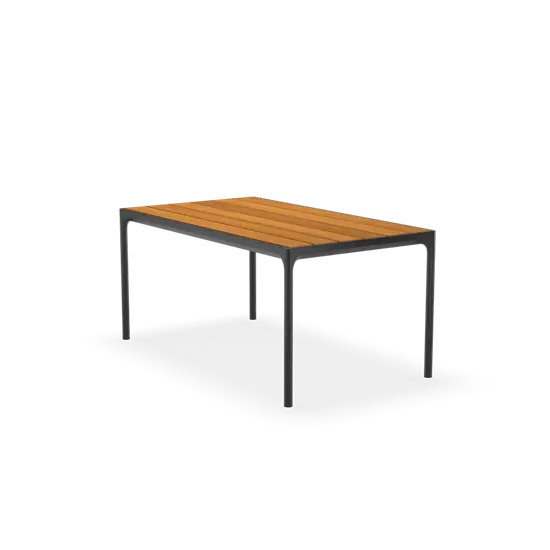 Rektangulært bord med bambusplade og metalramme, moderne design, 160x90 cm.