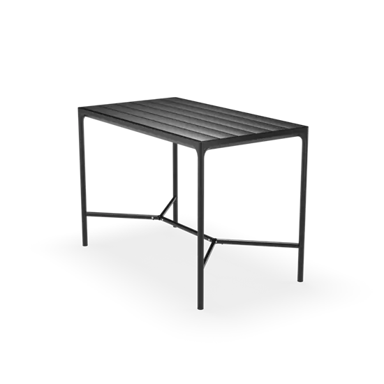 Sort barbord med slatted top og slanke ben, minimalistisk design, 160x90 cm.