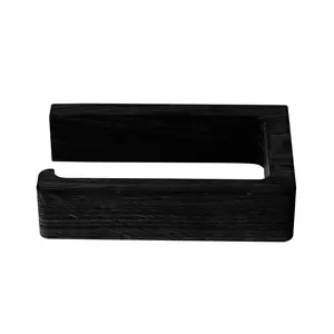 Sort toiletpapirholder i bøgetræ, rektangulær form, med åben side til nem påfyldning.