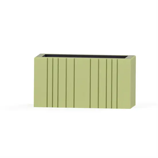 Grøn plantekasse med lodrette riller, rektangulær form, 77 x 33 x 40 cm.